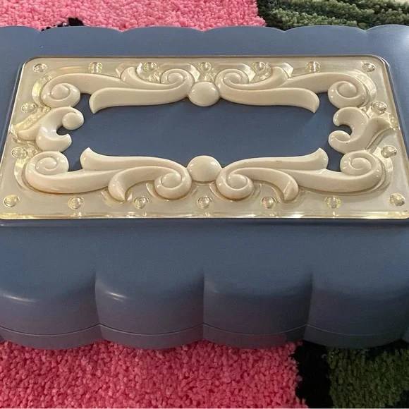 Vintage Max Factor Hollywood Redhead Wig Case Cosmetic Vanity Box Blue 1940s-50s - Picture 2 of 8